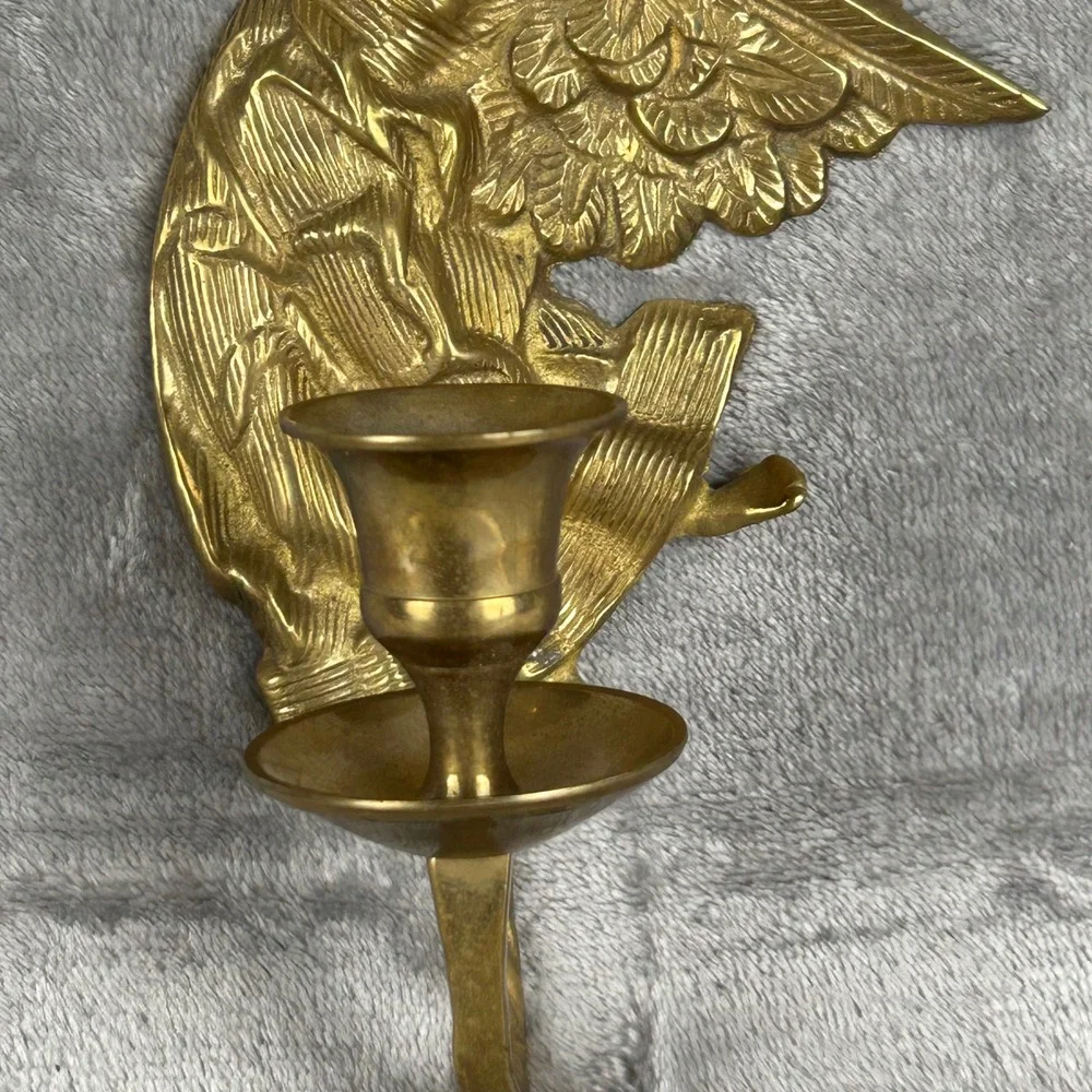Vintage Brass Angel Wall Sconce Candle Holder Trumpet India Gold Tone 9.5 Inch
